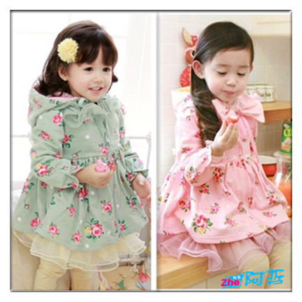 2013 children's clothing kid's skirt female child laciness yarn with a hood outerwear trench dress