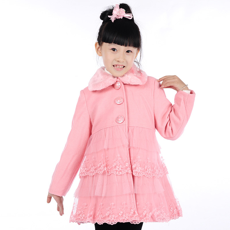 2013 children's clothing winter female child princess wool coat fashion overcoat outerwear trench medium-long