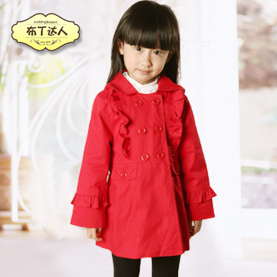 2013 children's spring and autumn clothing female child long-sleeve double breasted trench child cotton-padded coat pure hm
