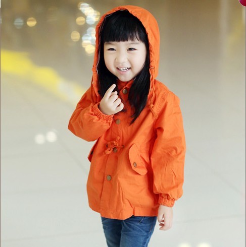 2013 children's spring clothing child female child with a hood zipper sweater medium-long trench outerwear