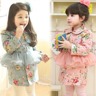 2013 children's spring clothing cotton female child faux two piece trench c082301