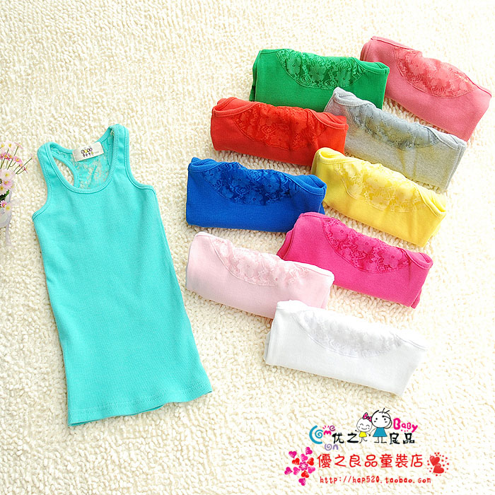 2013 children's summer clothing female child candy color baby spaghetti strap vest basic shirt lycra cotton sleeveless T-shirt