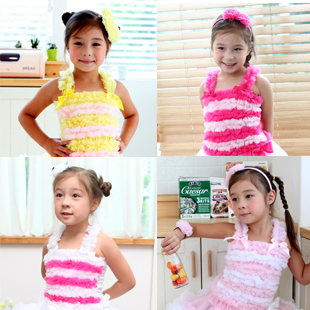 2013 children summer dress 2 mix match spaghetti strap top puff skirt top T-shirt sleeveless top