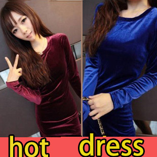 2013 chinese Women's dress spring and autumn female velvet noble basic shirt long-sleeve dress 428