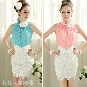2013 Classic Flower Elegant  Ruffles Stand Collar Sleeveless Female Shirt Slim OL Blouses