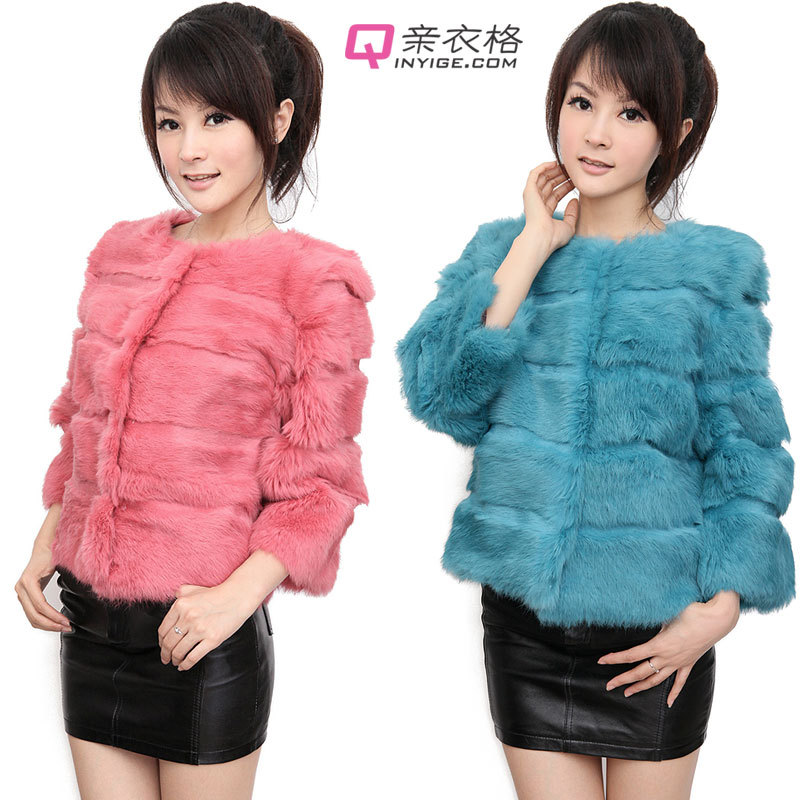 2013 Clothing rabbit fur coat short design three quarter sleeve o-neck full leather rabbit hair women's