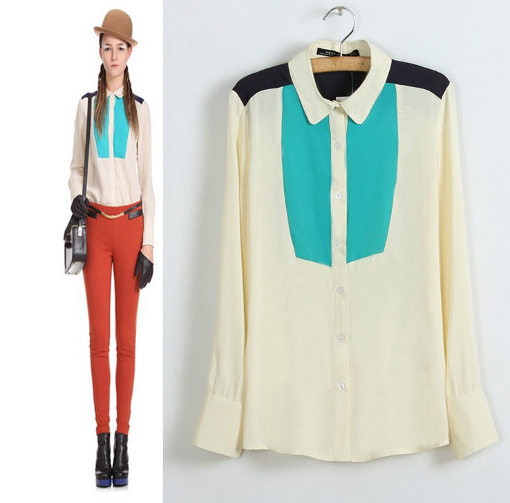 2013 collar long sleeve shoulder splicing contrast color leisure shirt  /DZ086