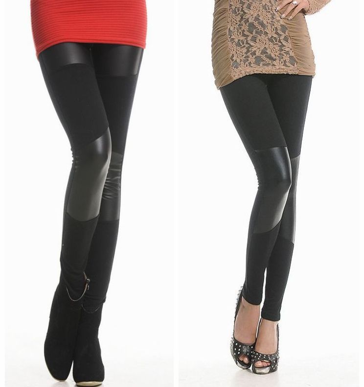 2013 cotton patchwork faux leather fashion personality women's legging trousers plus size