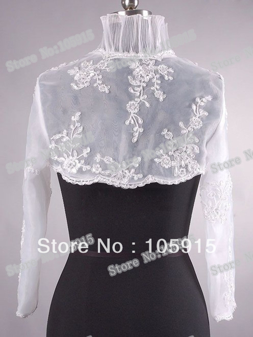 2013 Couture High Neck Appliques Crystal Jacket Lace Boleros For Bridal Wedding Organza YW-43