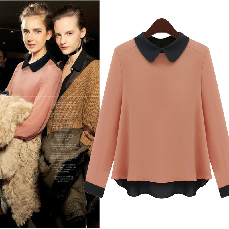 2013 cs2001-1 spring fashion vintage peter pan collar long-sleeve thick chiffon plus size shirt female top