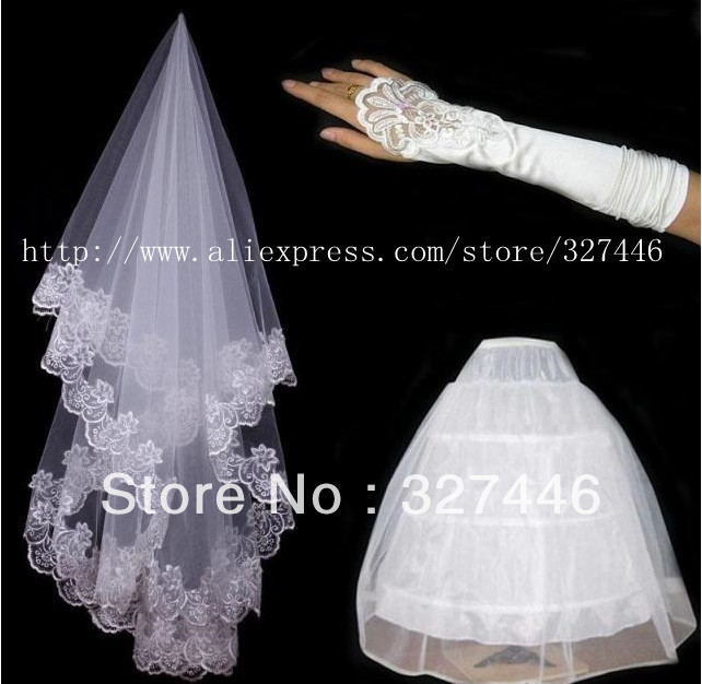 2013 Custom Made 1/lot Bridal Veil Wedding Lace Appliqued Gloves Wholesale Fast Cheap Shipping No risk shopping
