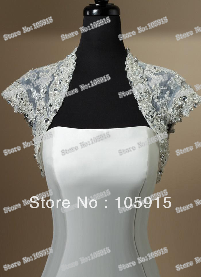 2013 Custom Made Appliques Crystal Jacket With Short Sleeves For Bridal Wedding Organza YW-42