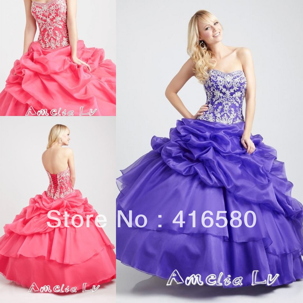 2013 Custom Made Ball Gown Sweetheart Beaded Embroidery Pick Up skirt Organza Quinceanera Dresses Pageant Dresses