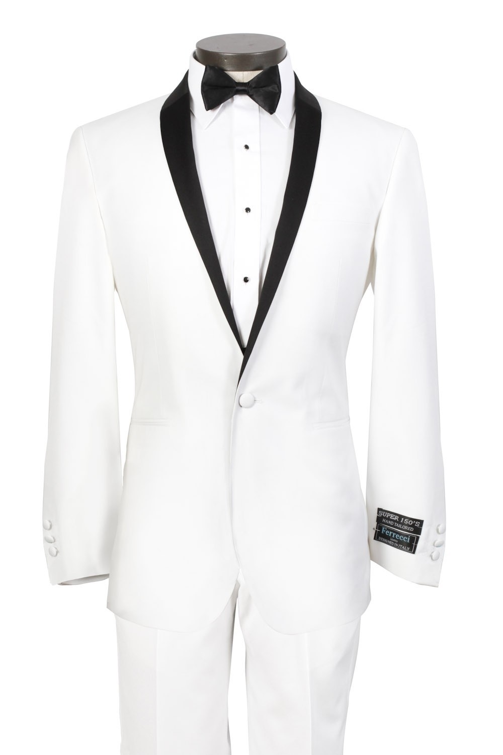 2013 Custom Made White wedding Tuxedo for men with Black Shawl Lapel and 1 Button Front- Includes White Trousers+jacket+Tie