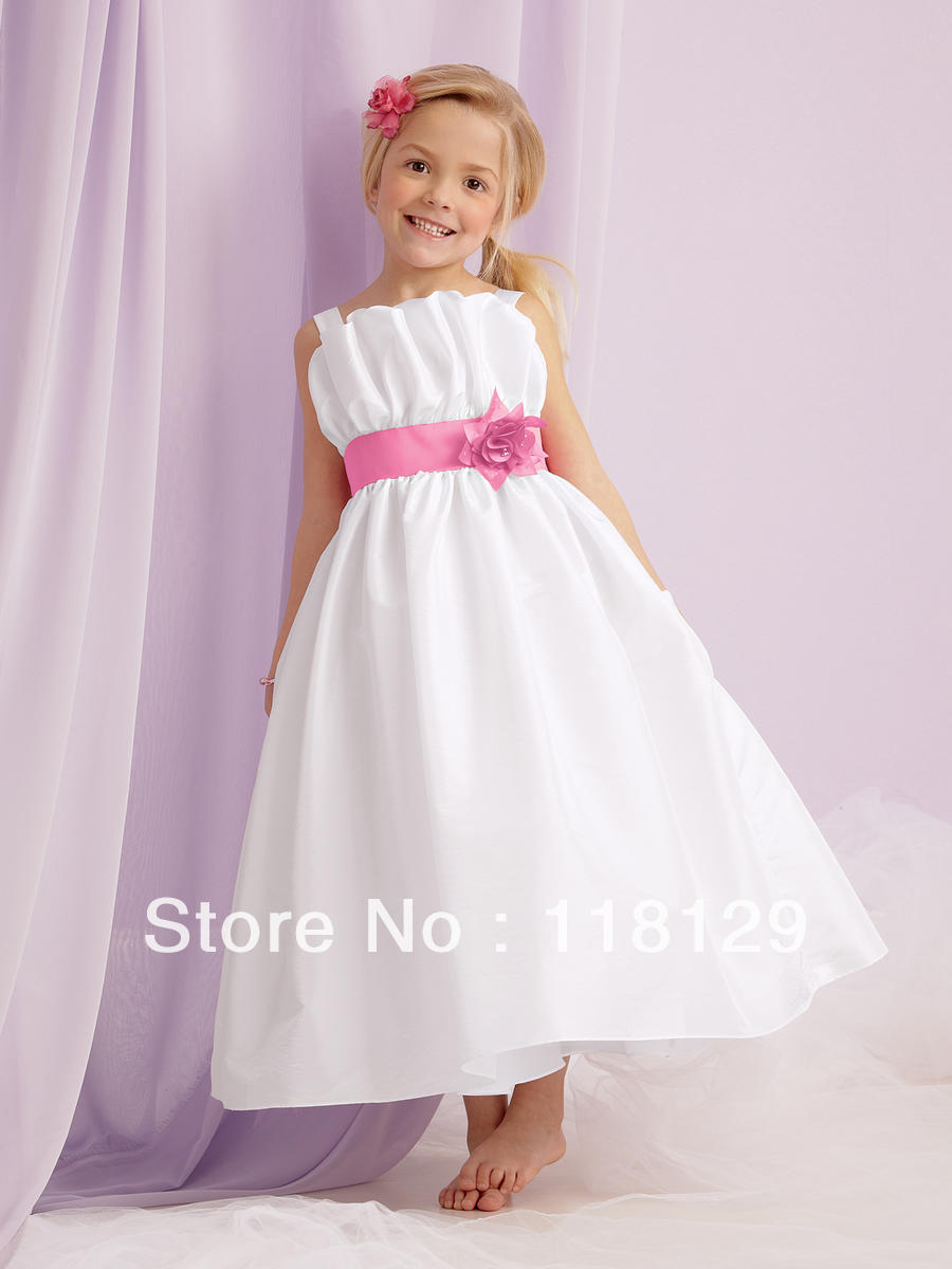 2013 Customize  Elegant  A-line  Ankle Length Sleeveless Taffeta Sashes/Ribbons Flower Girl Dresses 2243
