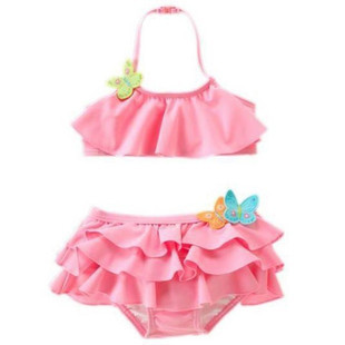 2013 cute girl swimwear pink butterfly princess dress swimwear swimsuit split