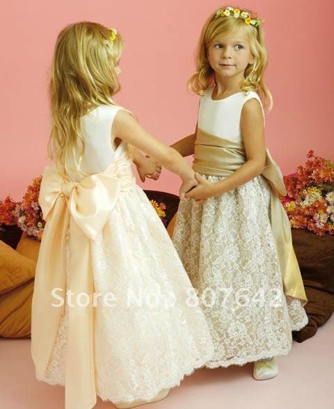 2013 Cute lace embroidery lovely flower girl dress with bow Sky433