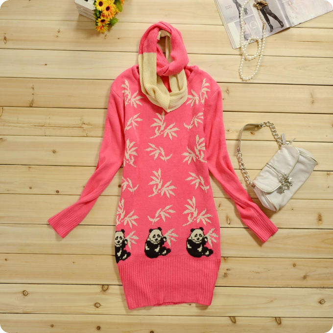 2013 Cute Panda Printing Rabbit Hair Blended Knitted Sweaters Attached Scarf 2120740