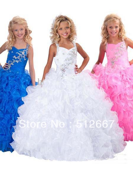 2013 Cute Princess Ruffled Little Girl Ball Gowns 6239 Birthday Party Organza Beaded Dresses HW109