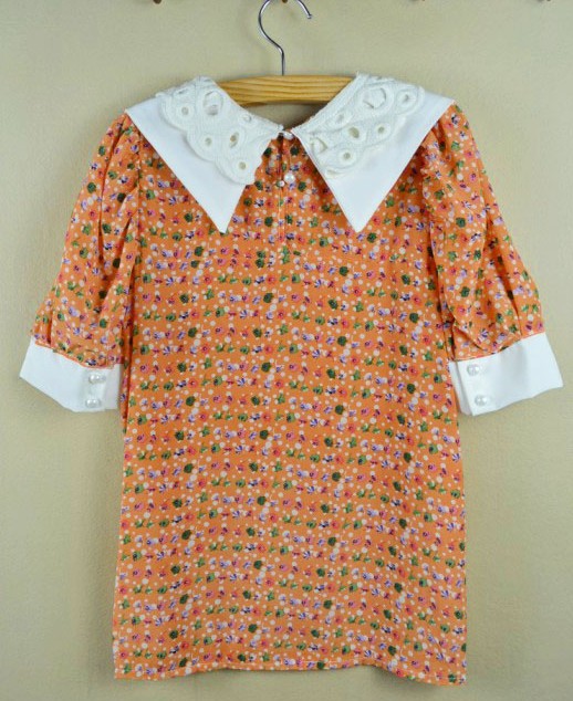 2013 cute short-sleeve shirt puff sleeve women's lace collar lace peter pan collar chiffon shirt