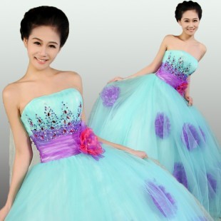 2013 Cute sweet 15 dresses strapless beading ball gown floor length flowers blue quinceanera dresses 2013