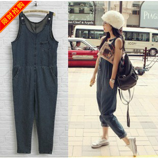 2013 denim bib pants loose suspenders trousers tooling harem pants jumpsuit