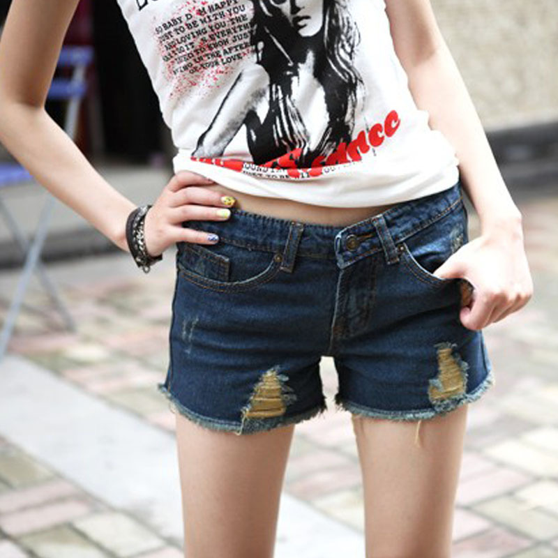 2013 denim shorts distrressed jeans holes scratched vintage shorts female Free shipping