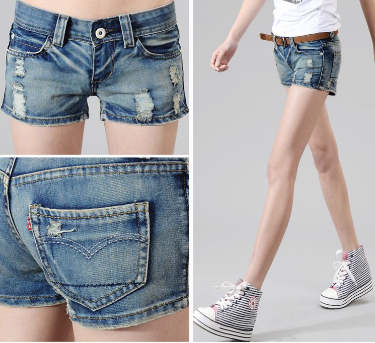 2013 denim shorts female fashion loose hole jeans