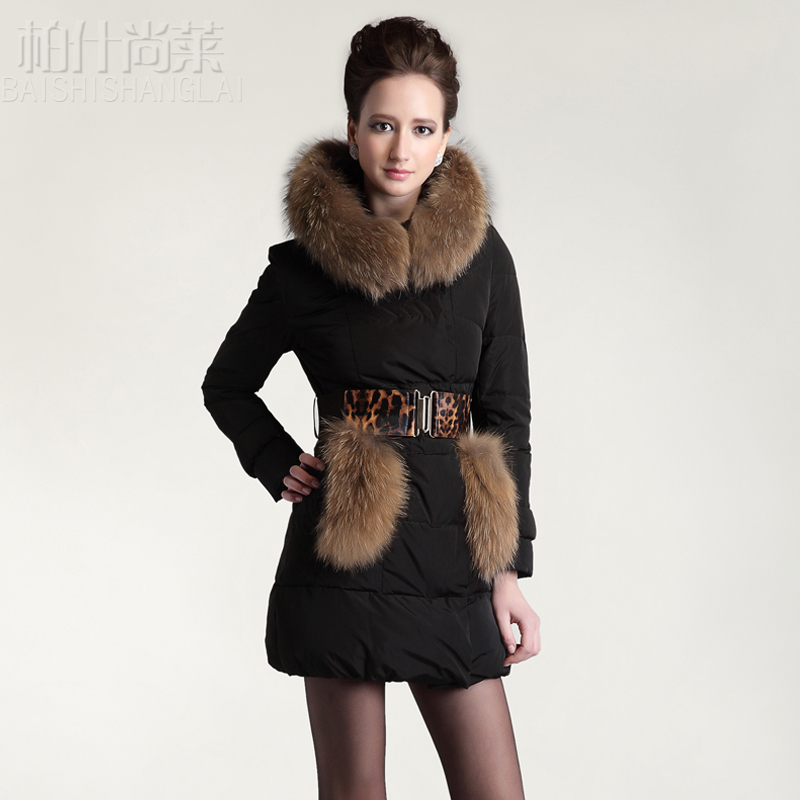 2013 down coat female fashion medium-long down coat raccoon fur down