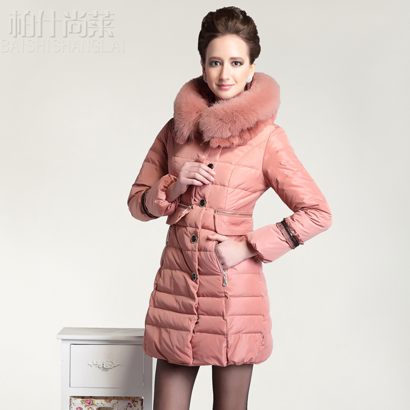 2013 down coat female medium-long down coat raccoon fur down coat