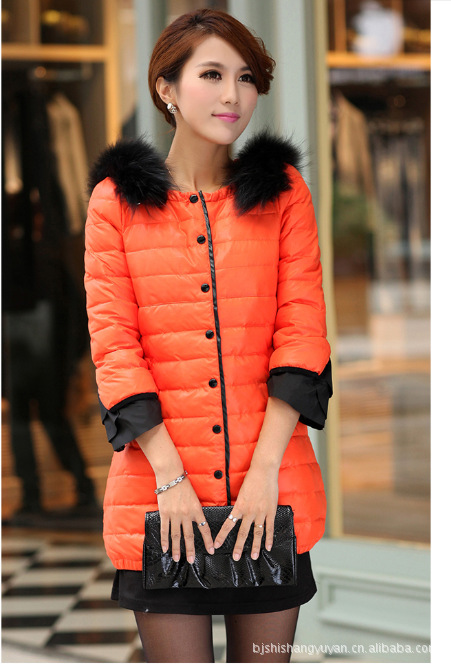 2013 down coat medium-long slim outerwear down coat mournings fur collar medium-long down coat