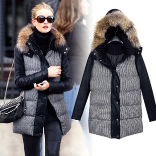 2013 down coat women medium-long slim outerwear thickening with a hood large fur collar