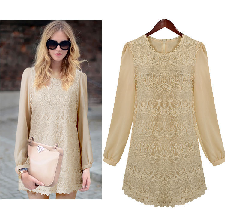 2013 dresses women dress long sleeve mini dress Elegant Lace chiffon sleeve three size Free Shipping DYQ