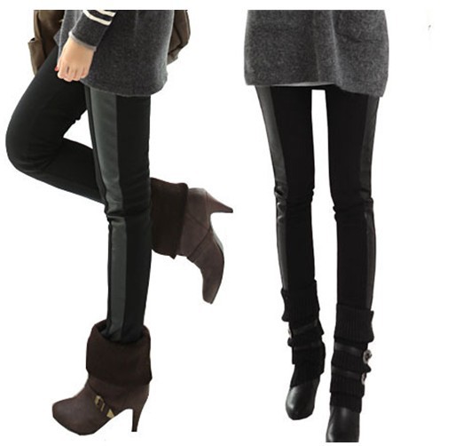 2013 early spring new Cotton Leggings side fight skin leather-stitching boots pants were thin pantyhose