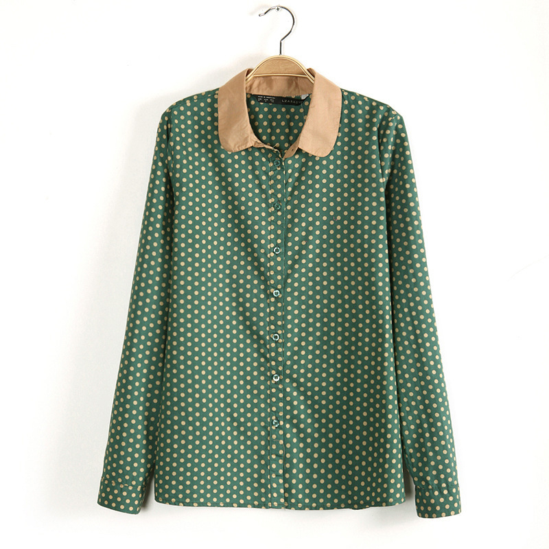 2013 early spring new dot doll collar long-sleeved shirt hit the color shirt wild shirt female