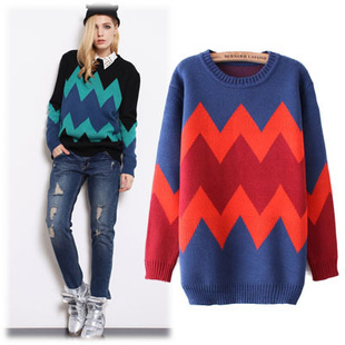 2013 Early Spring New Women's Colorful Waving Casual style fashion Knitwear,Fashion Sweater, freeshipping