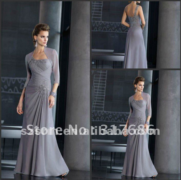 2013 Elegant One Shoulder Beaded With Jacket Pleat Chiffon A Line Mother Of the Bride Dresses