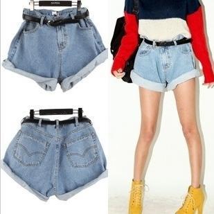 2013 Europe and America to restore ancient ways of tall waist edge code cowboy shorts washed flanging big leisure personality