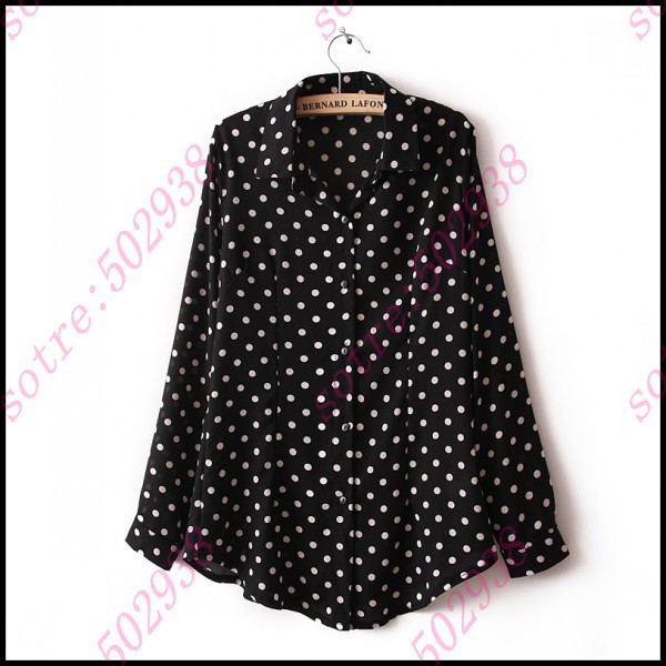 2013 Europe Style/ Chic Ladies Shirt Polka Dot Print Cuffion Long Sleeve Blouse Freeshipping