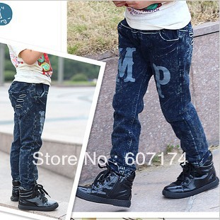 2013 European and American Style Black/Blue children knitted material denim jeans kid's pants
