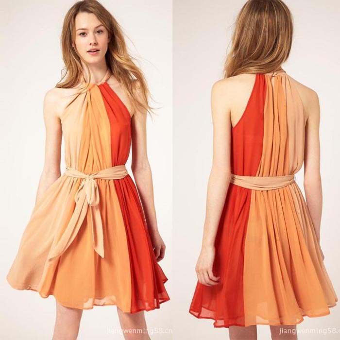 2013 European Style Women's Summer New Fashion Patchwork Pleated Lady Dress free shipping Women Dress