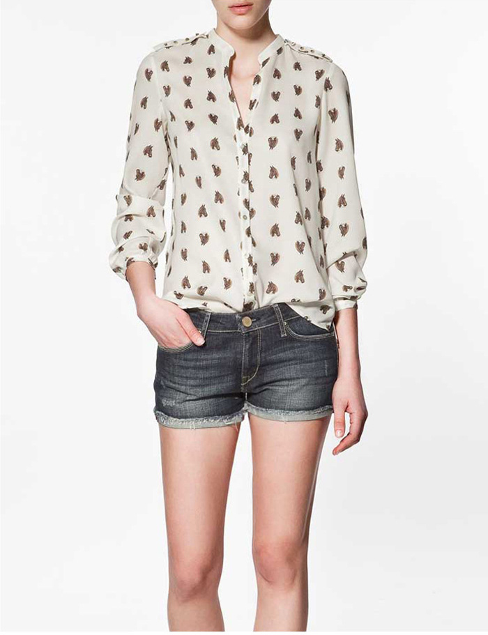 2013 excellent quality, exclusive horse head printed fashion rivet long sleeve chiffon ladies blouse shirt