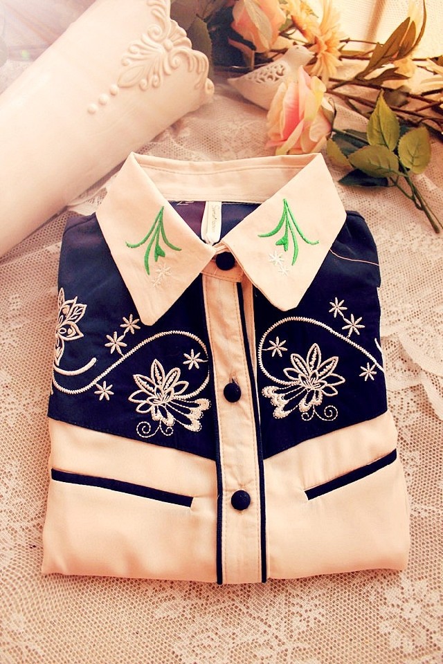 2013 exquisite embroidery flower vintage chiffon vintage shirt