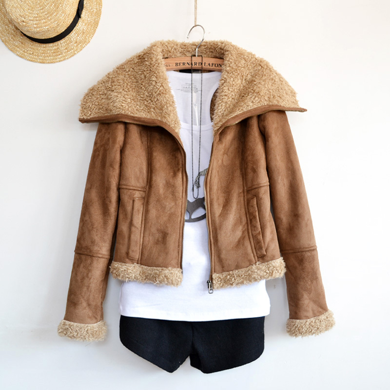 2013 fashion berber fleece women outerwear pilot suede fabric coat