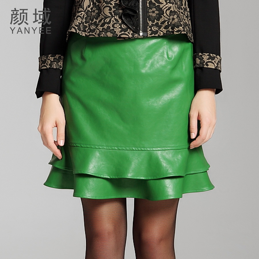 2013 fashion brand double layer ruffle slim leather bust skirt/free shipping/wholesale price