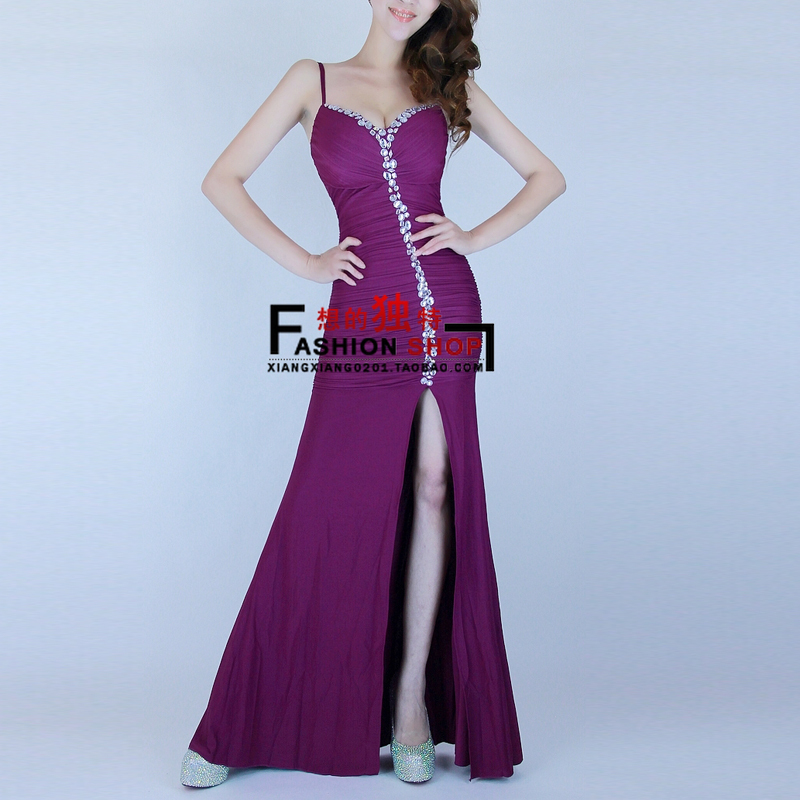 2013 fashion bride spaghetti strap long design formal dress full dress one-piece dress h0192