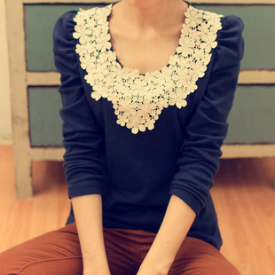 2013 fashion casual lace women's shirt bottoming.4 colors.Ladies high quality-quality cotton T-shirt/Teers/Vest.Free shipping!