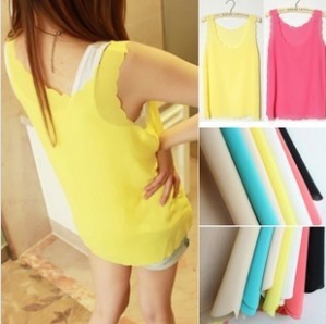 2013 Fashion chiffon shirt normic petals sleeveless vest the waves small spaghetti strap basic b613 scrub