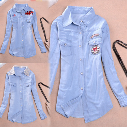 2013 fashion denim t-shirt salubrious female t-shirt collocate with loose sweater t-shirt