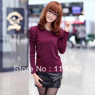 2013 Fashion design silm pullover short puff sleeve shirt long-sleeve winter sweater for women